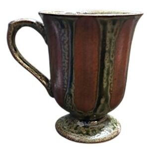 Vintage 70s Hand-Thrown Stoneware Mug 4.25"‎ Pedestal Mug Drip Rustic Boho Cup